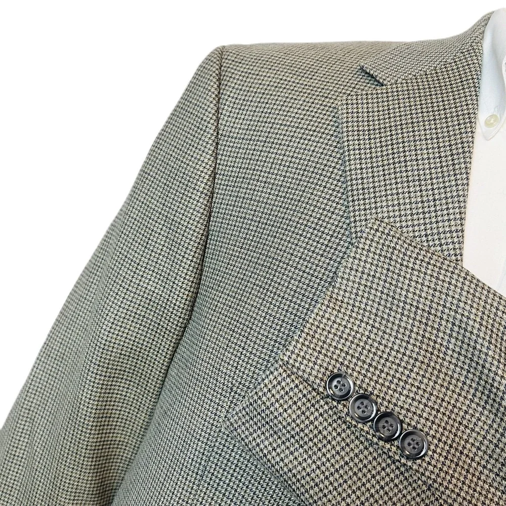 A Fezza Beige Houndstooth Tan Silk Wool 2-Button Blazer 44L Sport Coat Jacket‎
